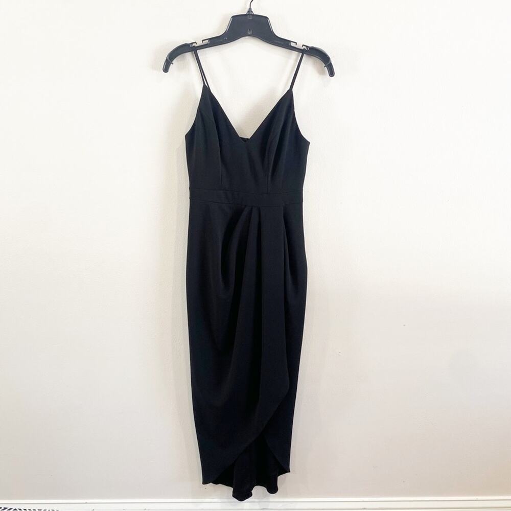 BHLDN Caron Midi Dress Black Size 0 Sleek Formal Cocktail Wedding Guest Chic - Picture 9 of 9